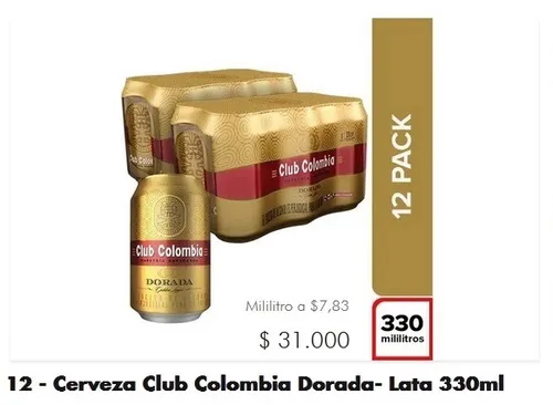 CERVEZA CLUB COLOMBIA DORADA 330  X 12