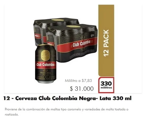 CERVEZA CLUB COLOMBIA NEGRA 330  X 12